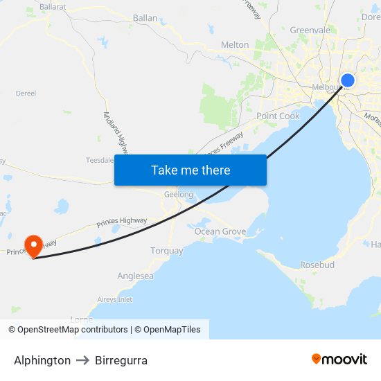 Alphington to Birregurra map