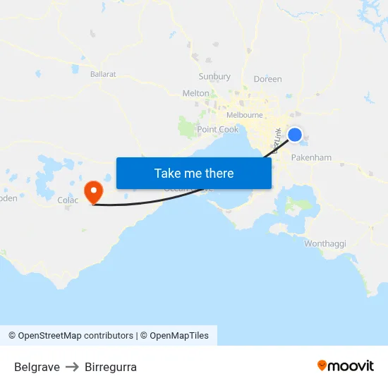 Belgrave to Birregurra map