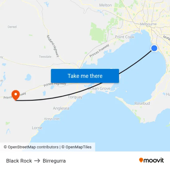 Black Rock to Birregurra map
