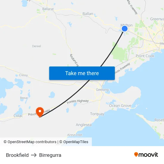 Brookfield to Birregurra map