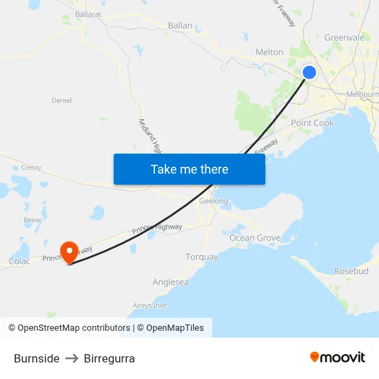 Burnside to Birregurra map