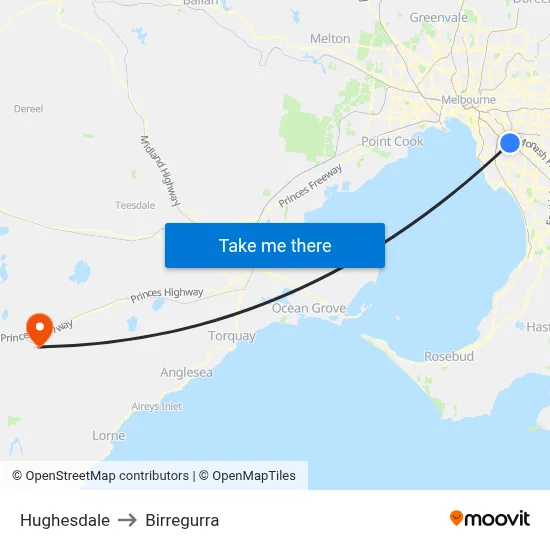 Hughesdale to Birregurra map