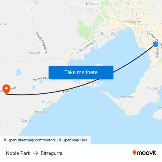 Noble Park to Birregurra map