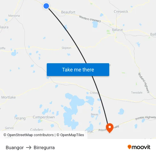 Buangor to Birregurra map