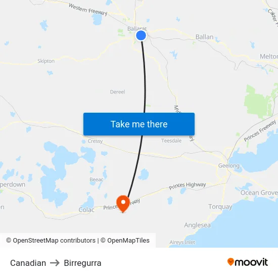 Canadian to Birregurra map