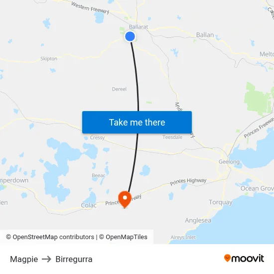 Magpie to Birregurra map