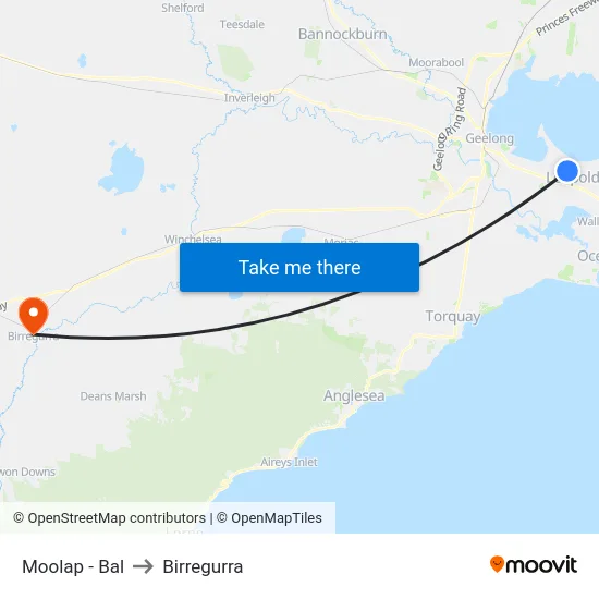 Moolap - Bal to Birregurra map