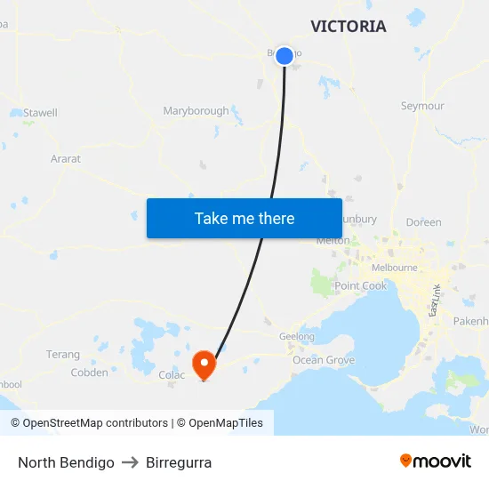 North Bendigo to Birregurra map