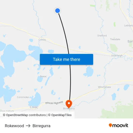 Rokewood to Birregurra map