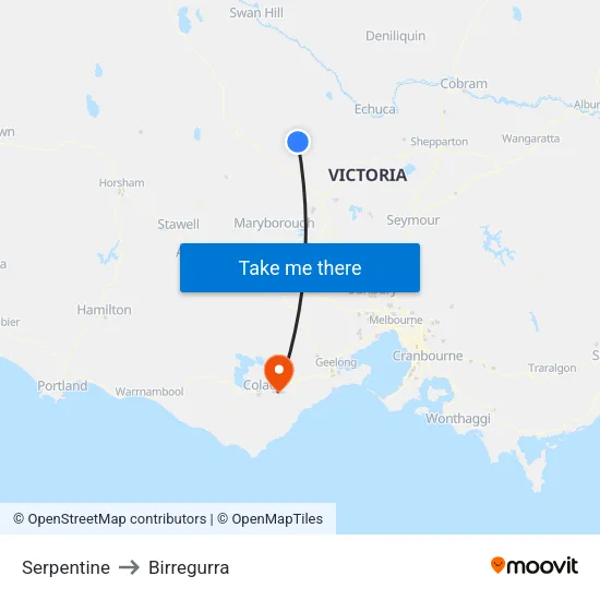 Serpentine to Birregurra map