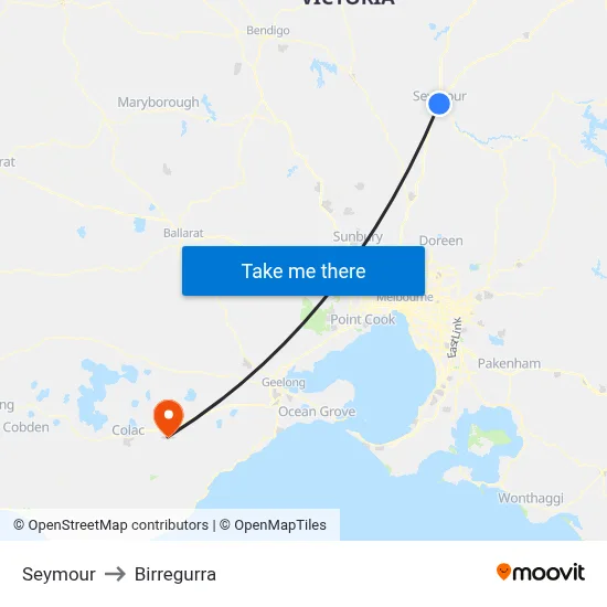 Seymour to Birregurra map