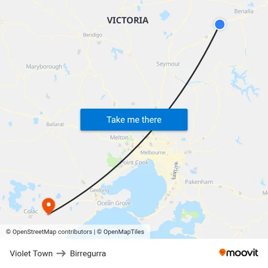 Violet Town to Birregurra map