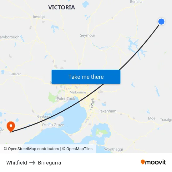 Whitfield to Birregurra map