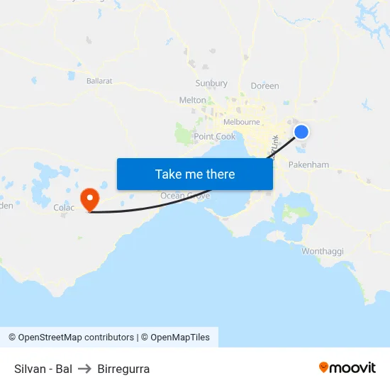 Silvan - Bal to Birregurra map