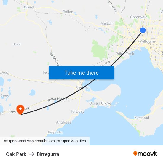 Oak Park to Birregurra map