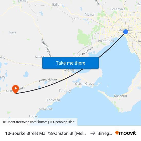10-Bourke Street Mall/Swanston St (Melbourne City) to Birregurra map
