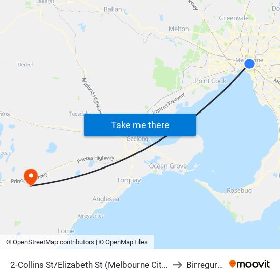 2-Collins St/Elizabeth St (Melbourne City) to Birregurra map