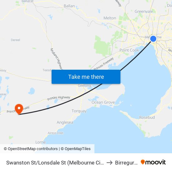 Swanston St/Lonsdale St (Melbourne City) to Birregurra map