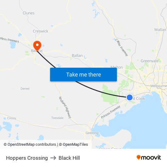 Hoppers Crossing to Black Hill map