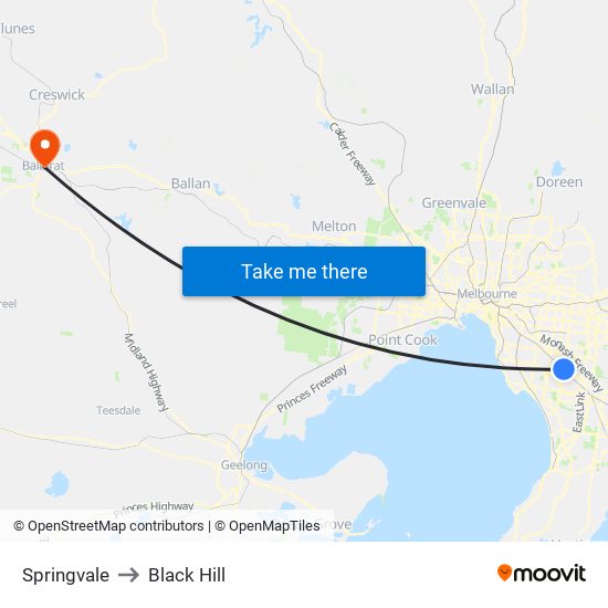 Springvale to Black Hill map