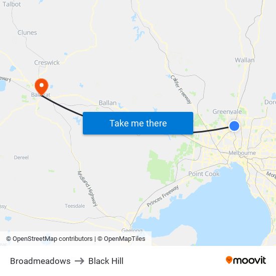 Broadmeadows to Black Hill map