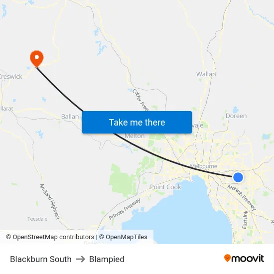 Blackburn South to Blampied map
