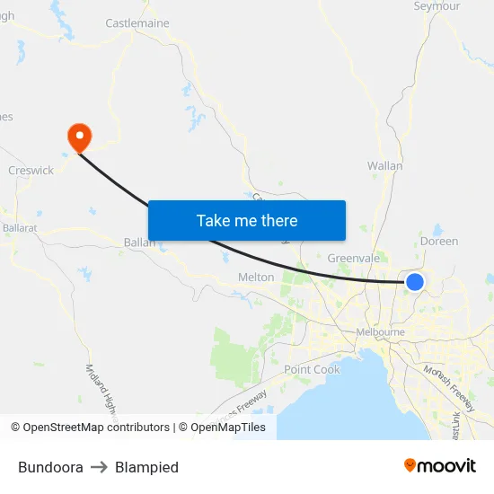 Bundoora to Blampied map