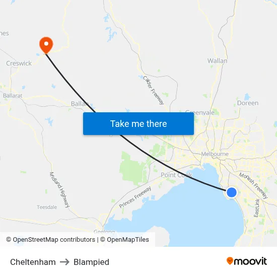 Cheltenham to Blampied map