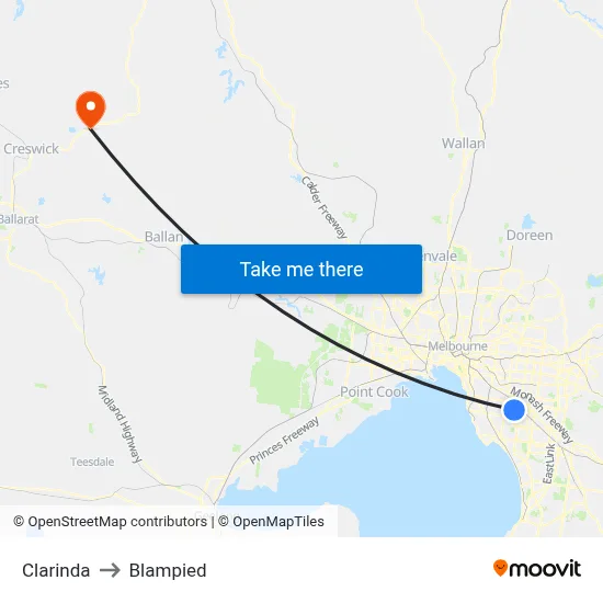 Clarinda to Blampied map