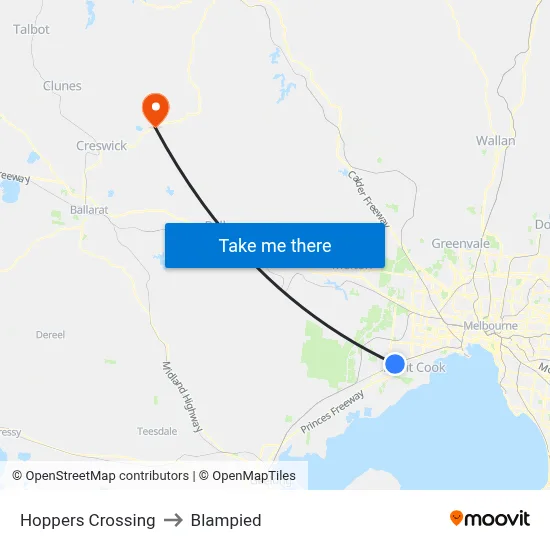 Hoppers Crossing to Blampied map