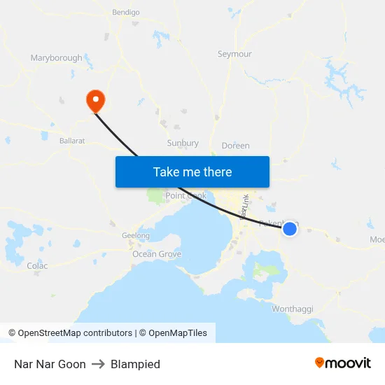 Nar Nar Goon to Blampied map