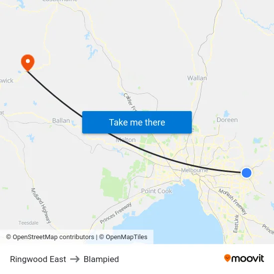 Ringwood East to Blampied map