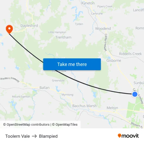 Toolern Vale to Blampied map