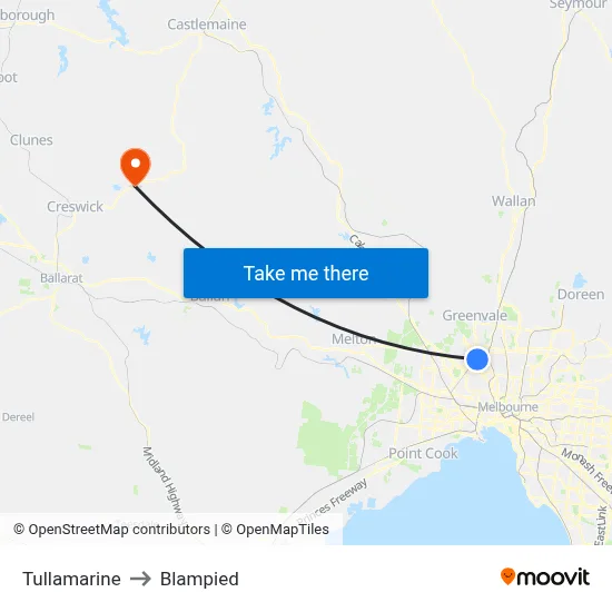Tullamarine to Blampied map