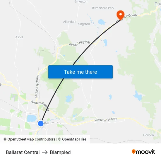 Ballarat Central to Blampied map