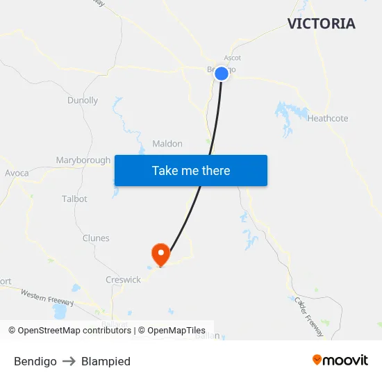 Bendigo to Blampied map
