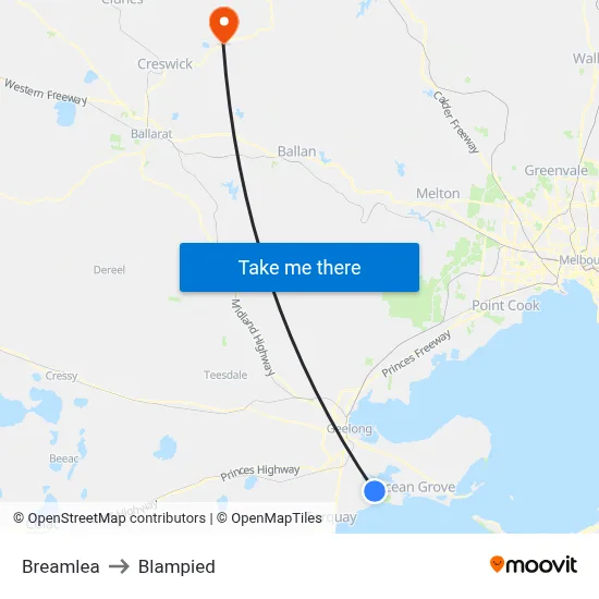 Breamlea to Blampied map