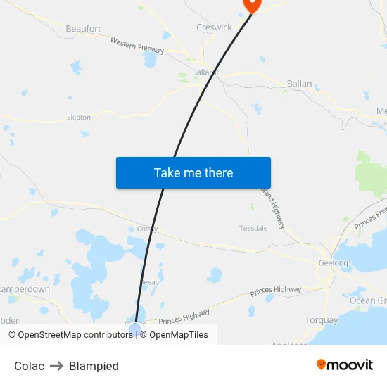Colac to Blampied map