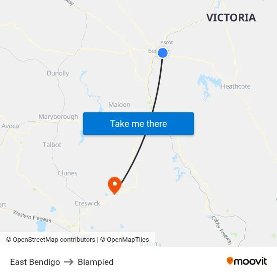 East Bendigo to Blampied map