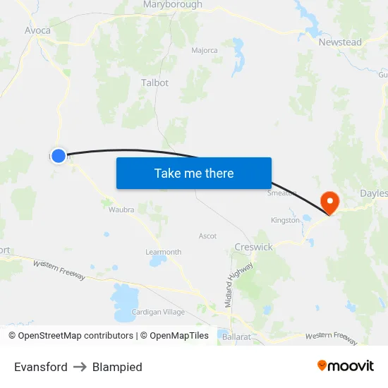 Evansford to Blampied map