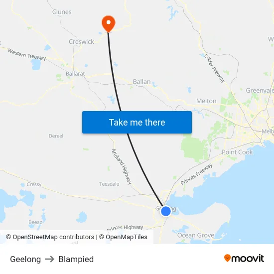 Geelong to Blampied map