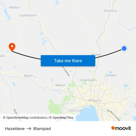 Hazeldene to Blampied map