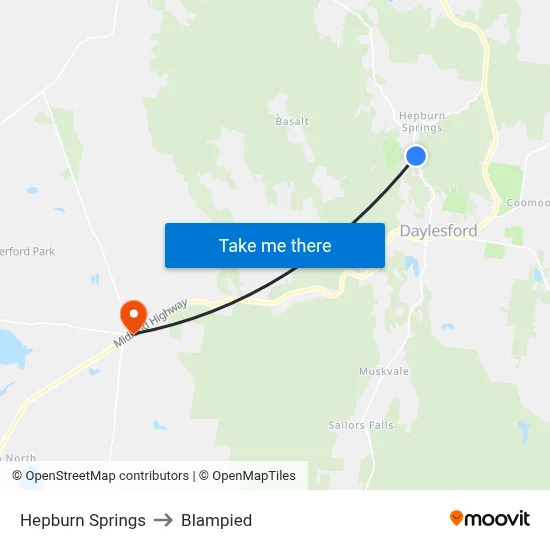 Hepburn Springs to Blampied map