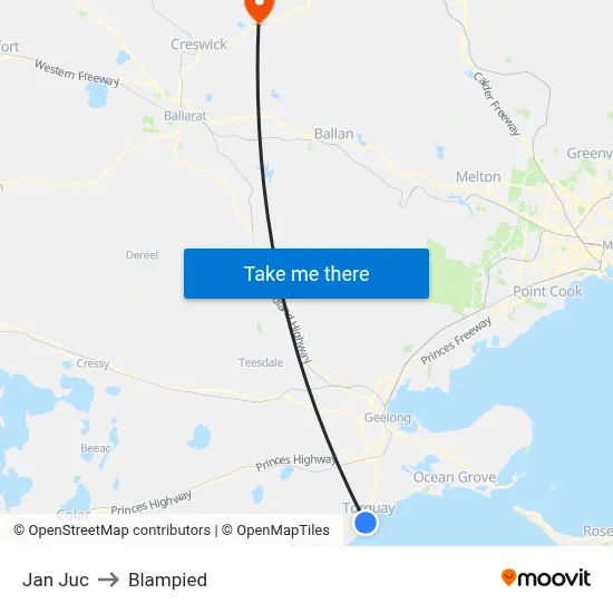 Jan Juc to Blampied map