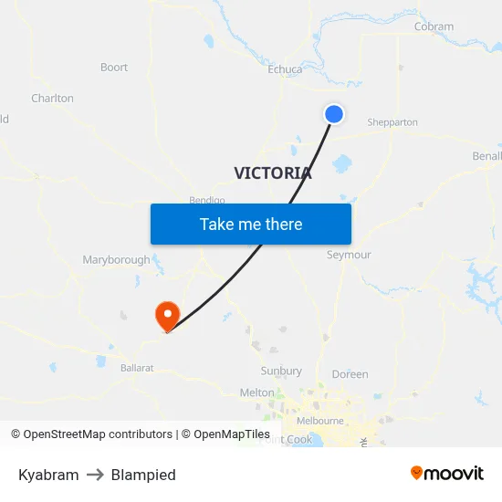 Kyabram to Blampied map