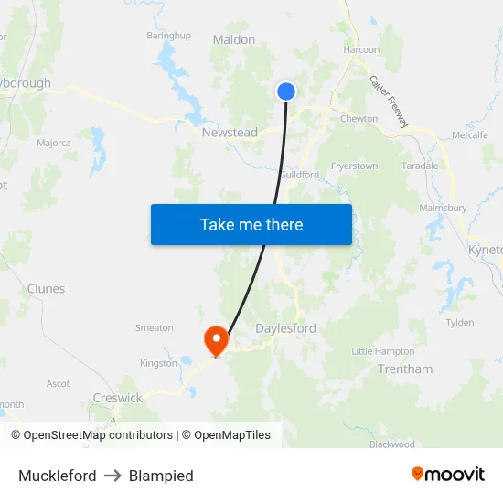 Muckleford to Blampied map