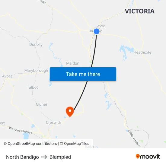 North Bendigo to Blampied map