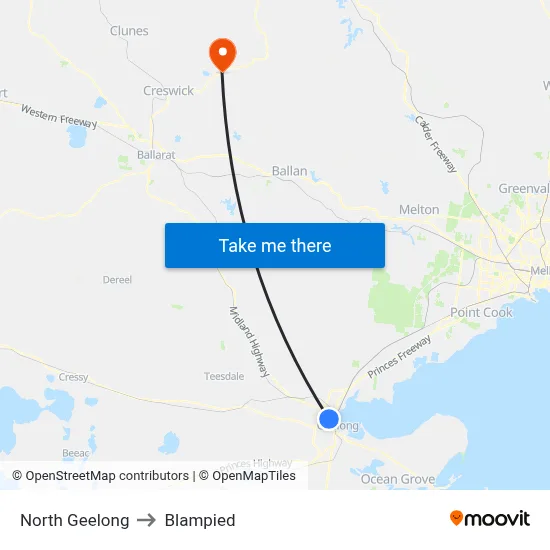 North Geelong to Blampied map
