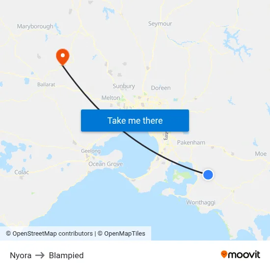 Nyora to Blampied map