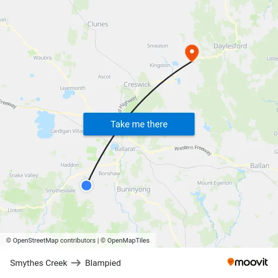 Smythes Creek to Blampied map